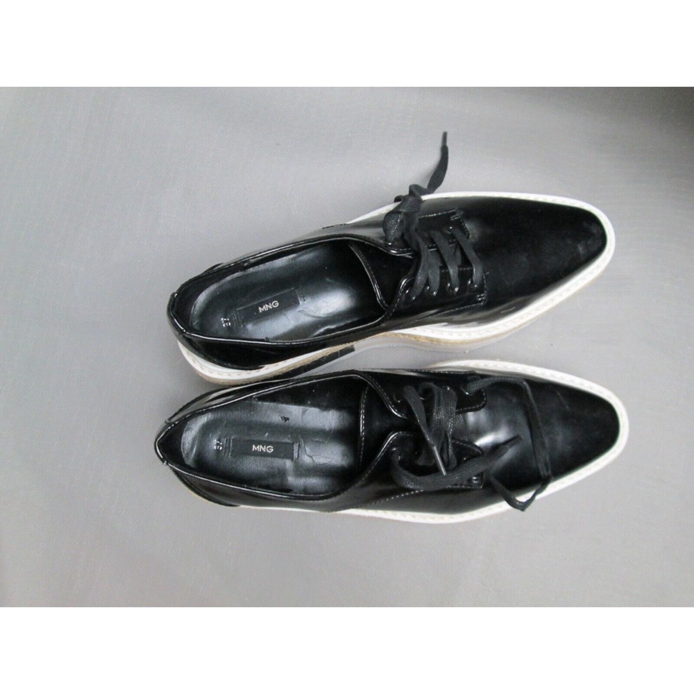 Mango sneakers womens 7 black big platform lace up Kenji contrast oxford stripe - Picture 5 of 16